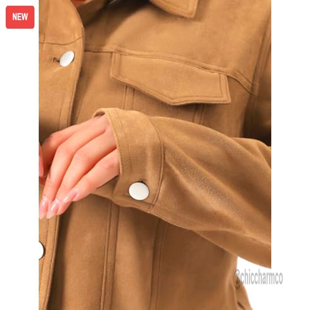 Plus Size Suede Moto Biker Jacket Cropped Faux Leather Casual - Picture 5 of 6